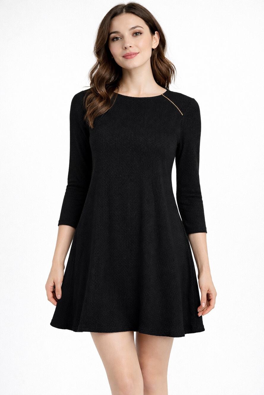 Sezanne X Madewell Thelma Shift Mini Dress in Black with Gold Piping. Size 0